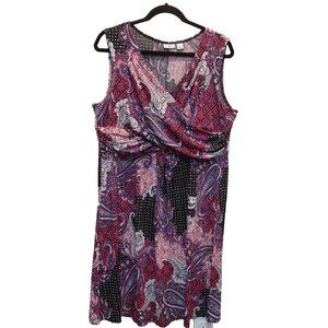 Cato Paisley Crossover V-neck Midi Dress XL Pink Purple Sleeveless Stretchy Knit